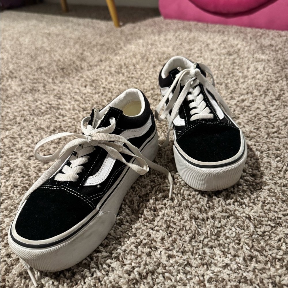 Vans Black and White Classic Platform Sneakers